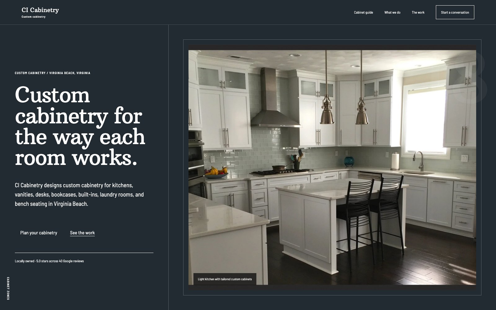 The new CI Cabinetry Inc homepage concept