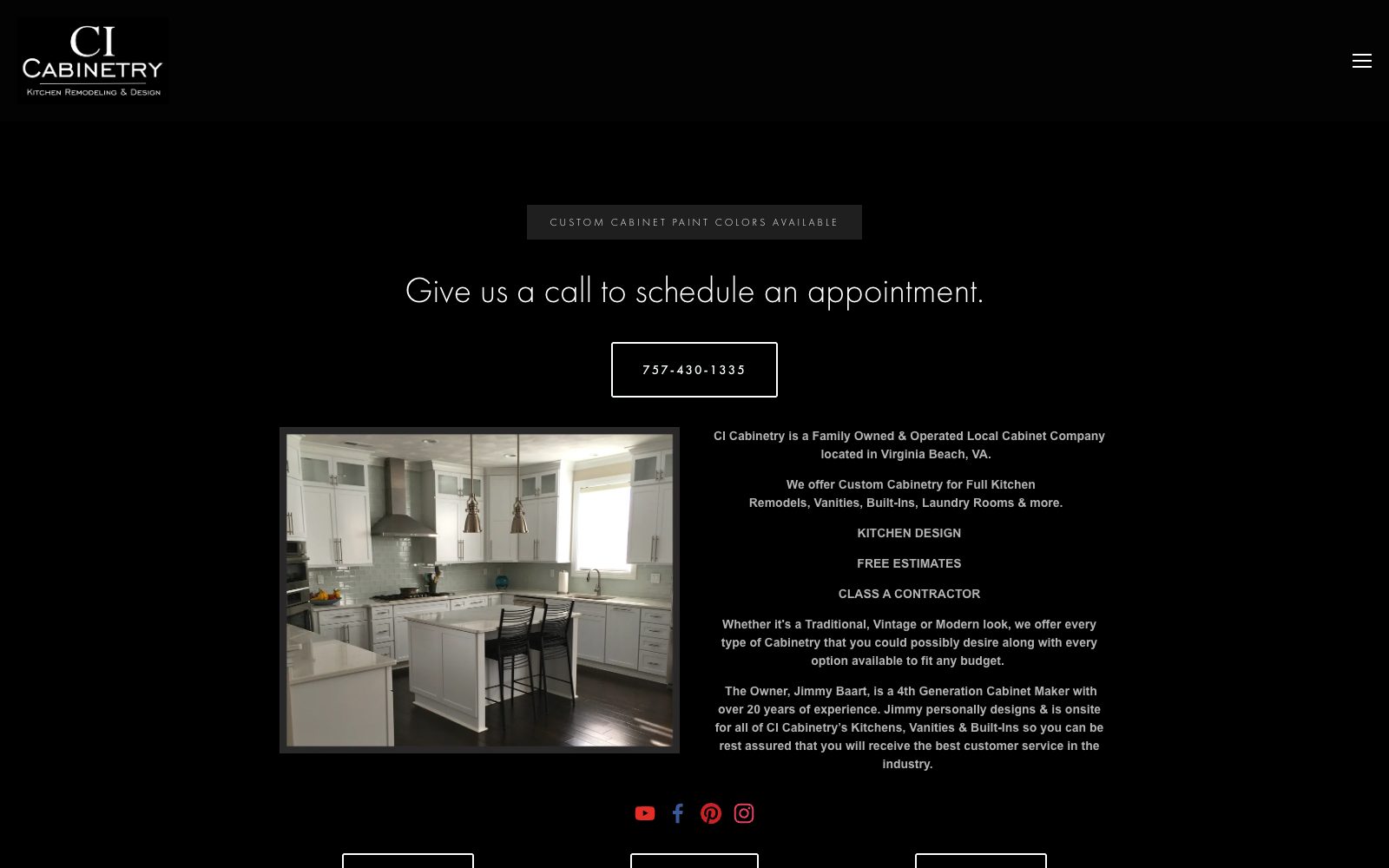 The current cicabinetrycompany.com homepage
