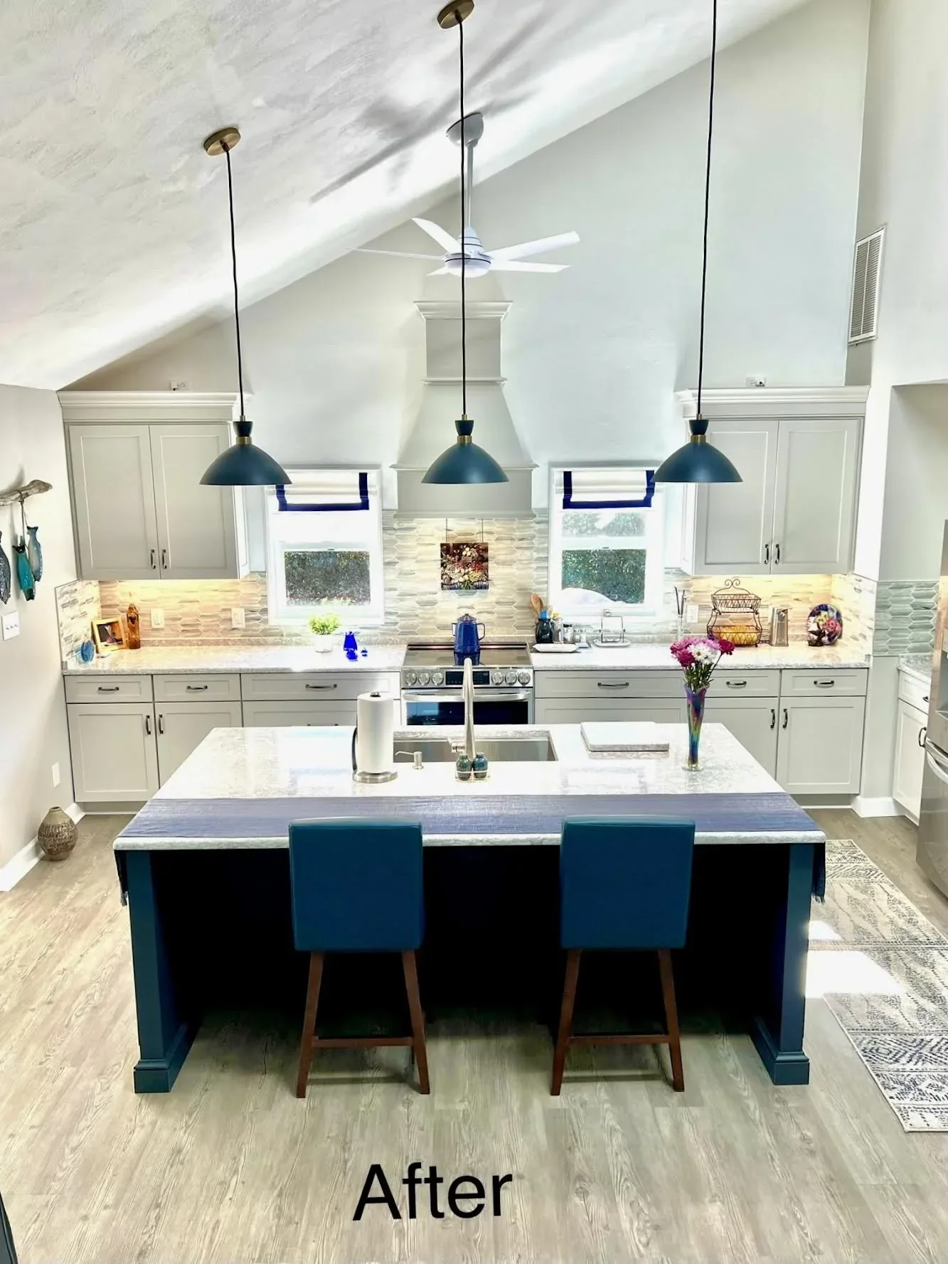 White kitchen with glass-front uppers